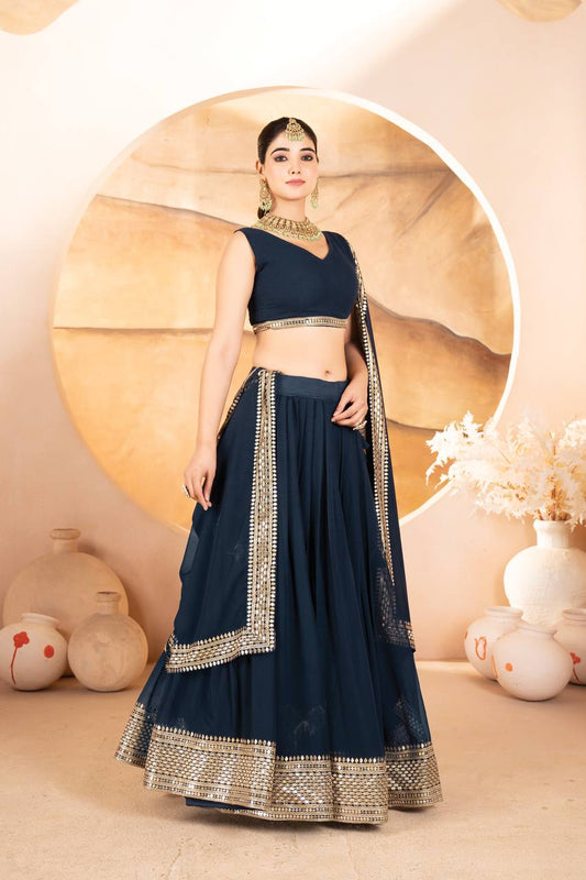 Function Wear Embroidery Work Navy Blue Color Lehenga Choli