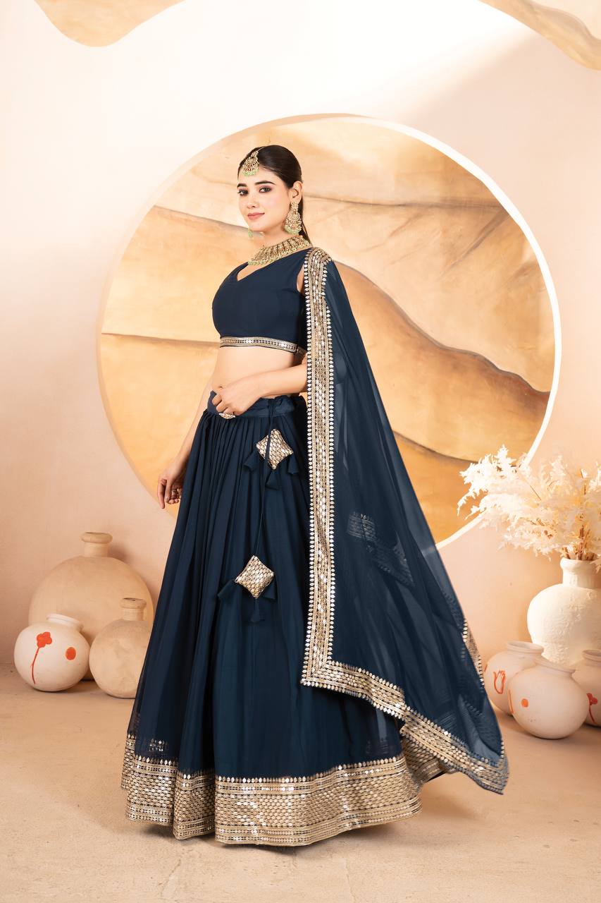 Function Wear Embroidery Work Navy Blue Color Lehenga Choli