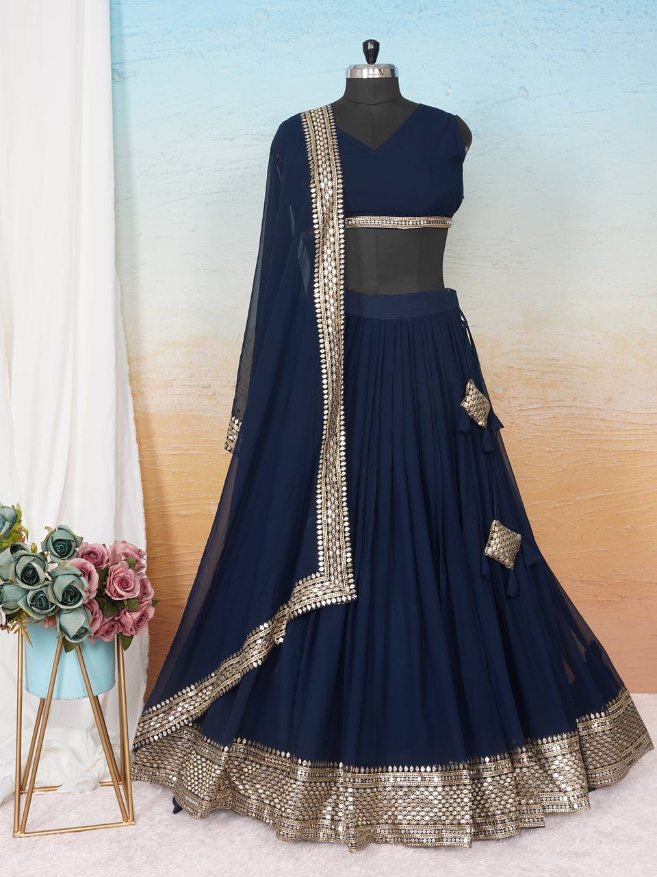 Function Wear Embroidery Work Navy Blue Color Lehenga Choli
