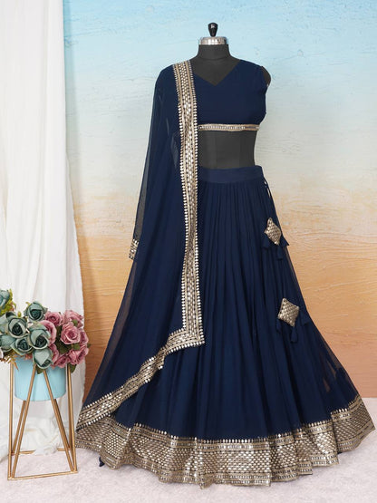 Function Wear Embroidery Work Navy Blue Color Lehenga Choli