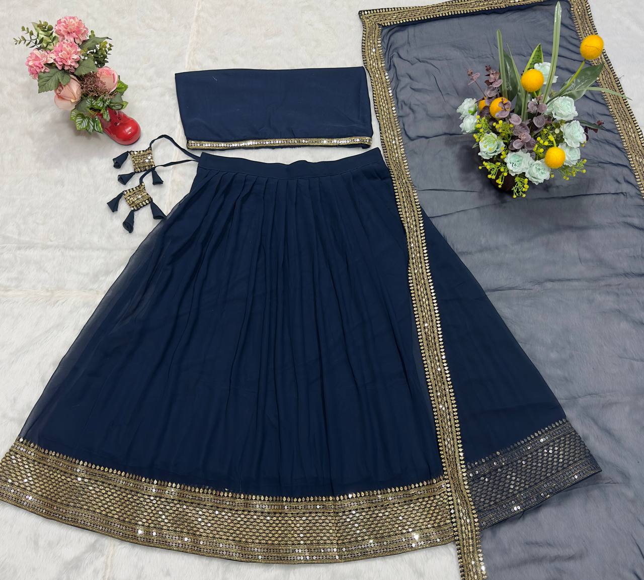 Function Wear Embroidery Work Navy Blue Color Lehenga Choli