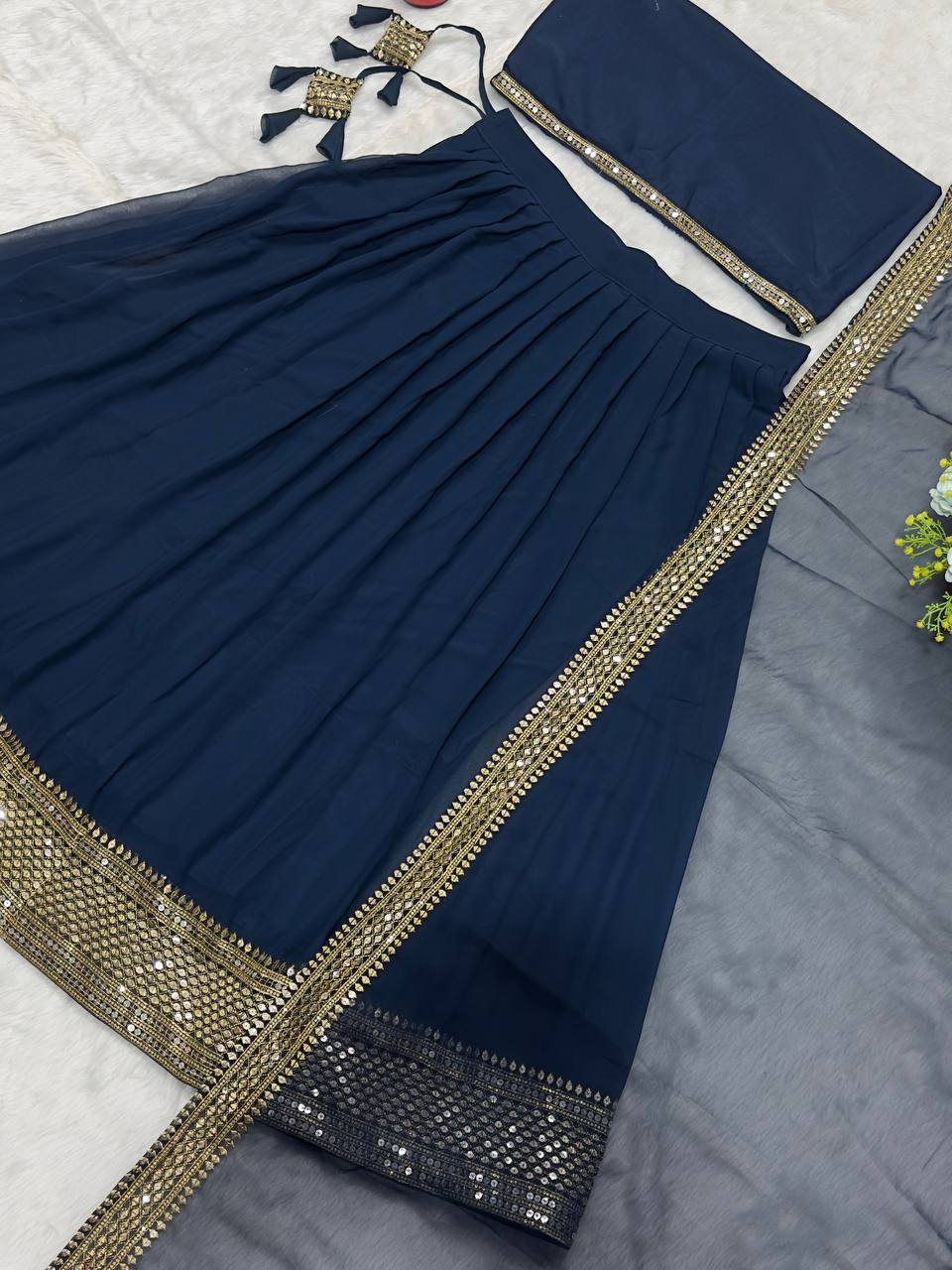 Function Wear Embroidery Work Navy Blue Color Lehenga Choli