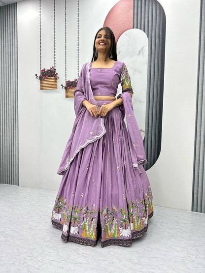 Eyes Catching Chinon Lavender Color lehenga choli