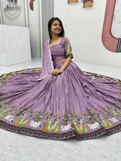 Eyes Catching Chinon Lavender Color lehenga choli
