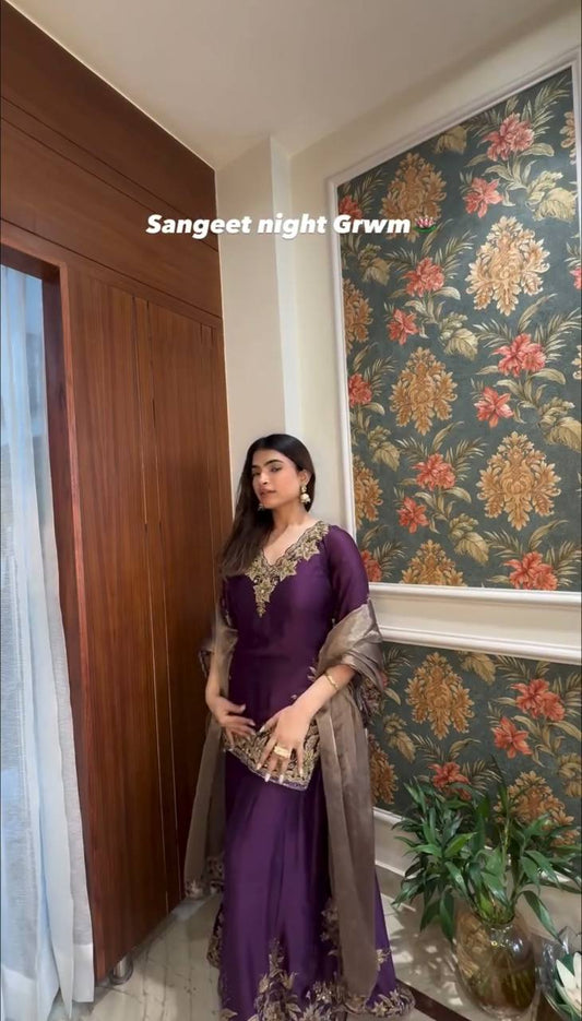 Function Wear Sequence Work Purple Color Palazzo With Dupatta Set