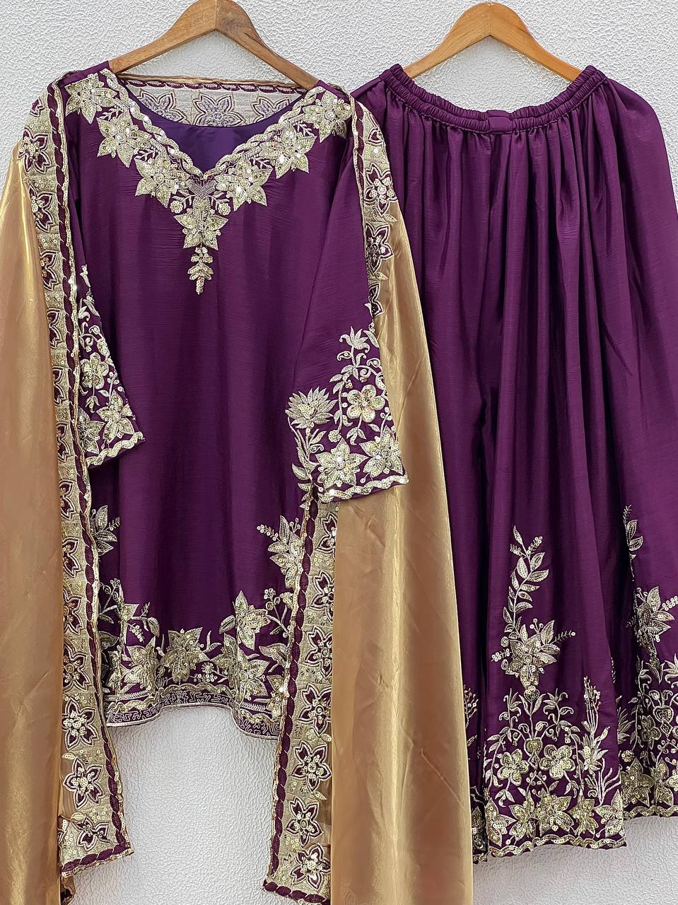 Function Wear Sequence Work Purple Color Palazzo With Dupatta Set