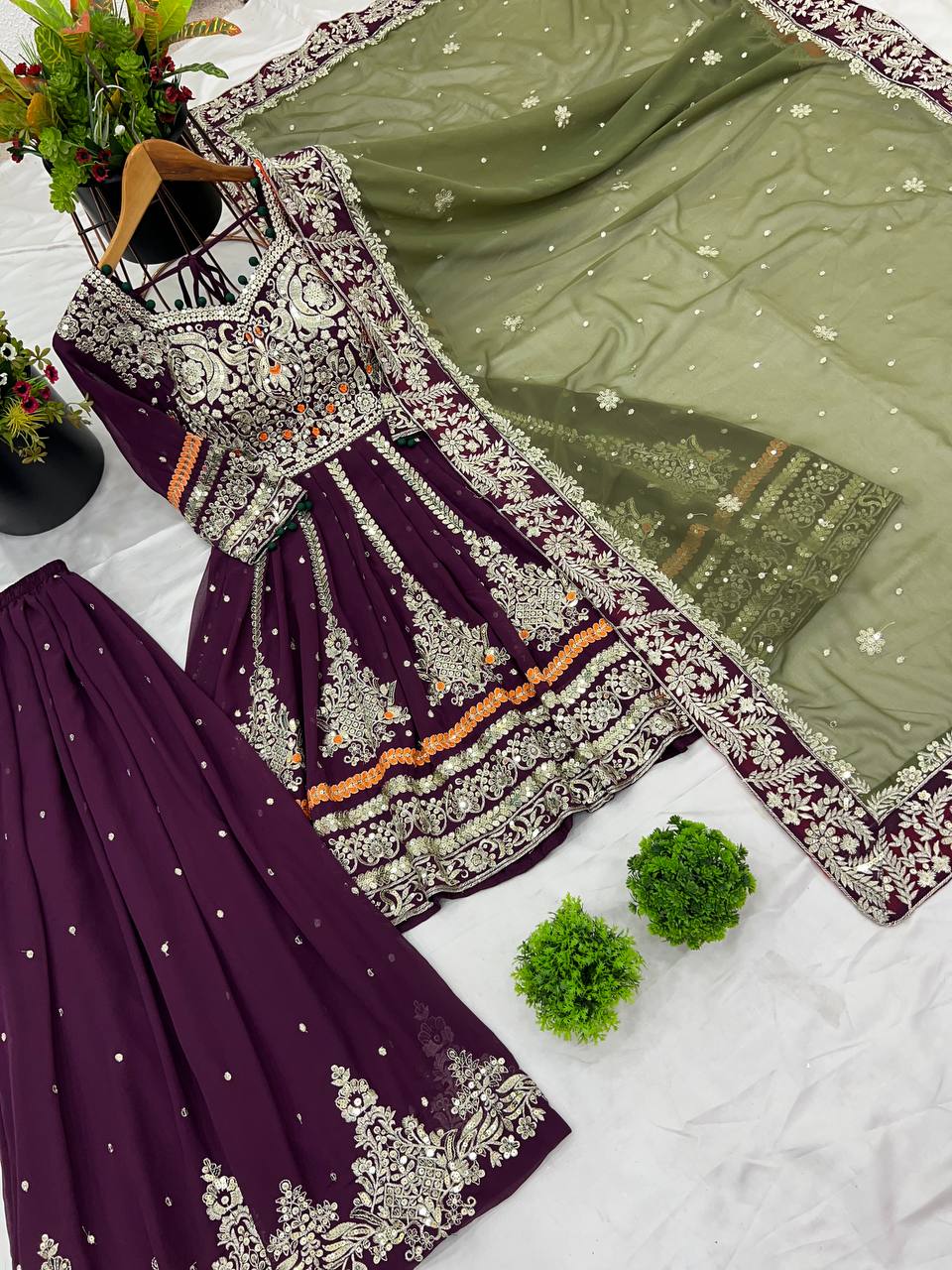 Eyes Catching Georgette Wine Color Sharara Suit