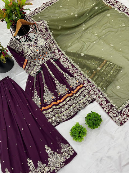 Eyes Catching Georgette Wine Color Sharara Suit