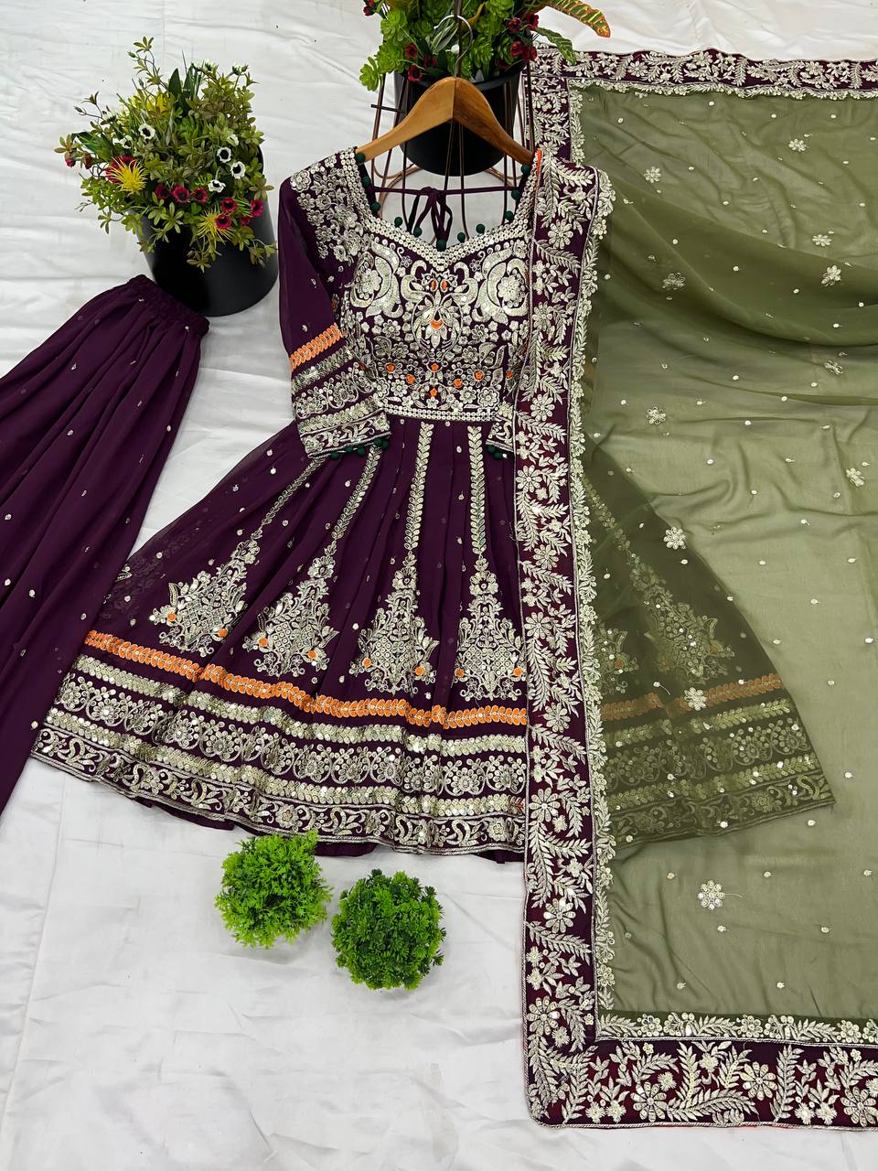Eyes Catching Georgette Wine Color Sharara Suit
