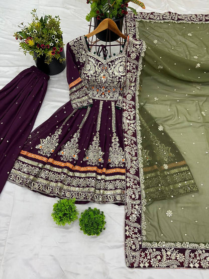 Eyes Catching Georgette Wine Color Sharara Suit