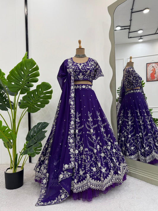 Delightful Gorgette Purple Color Heavy Lehenga Choli