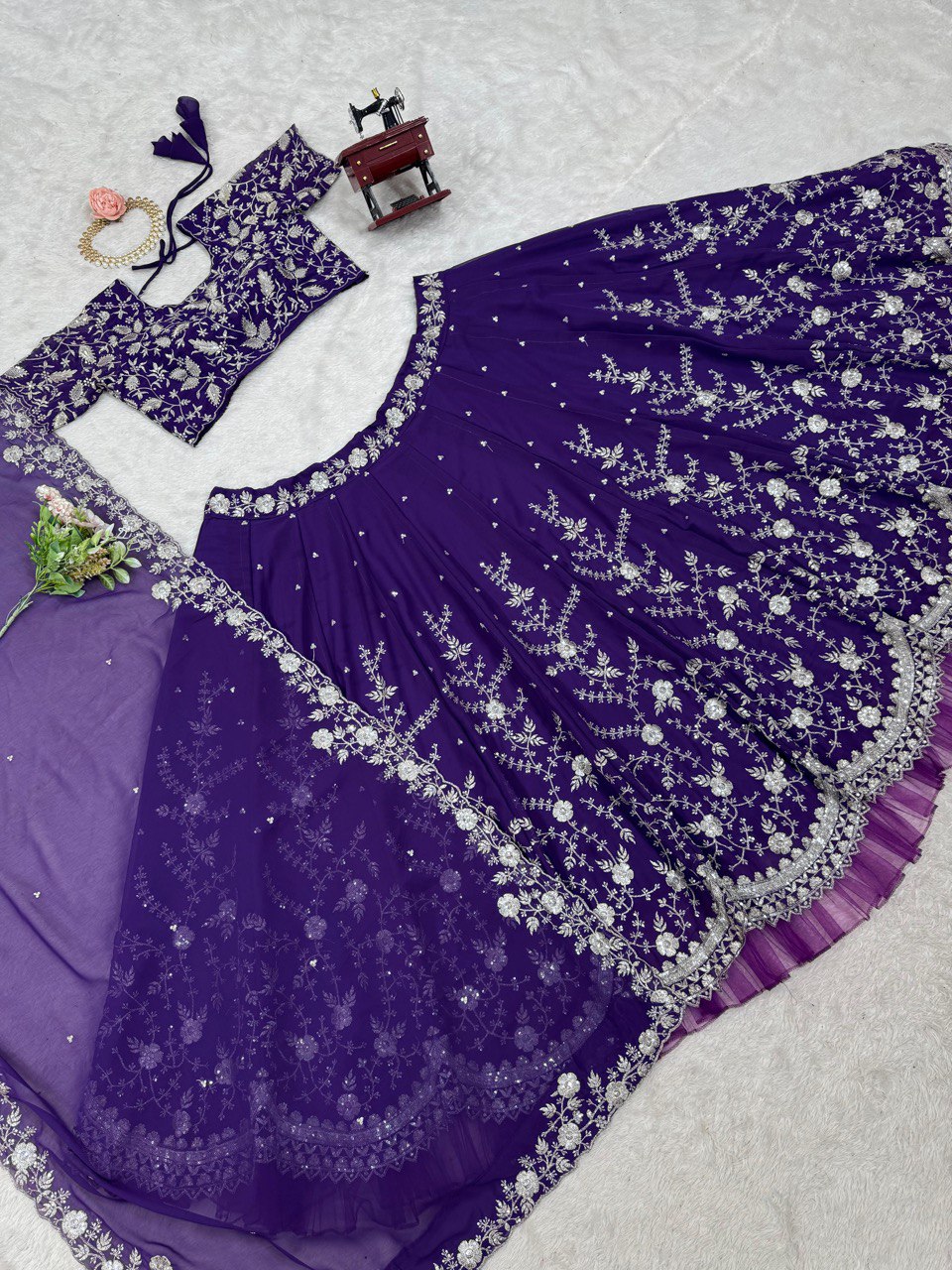 Delightful Gorgette Purple Color Heavy Lehenga Choli