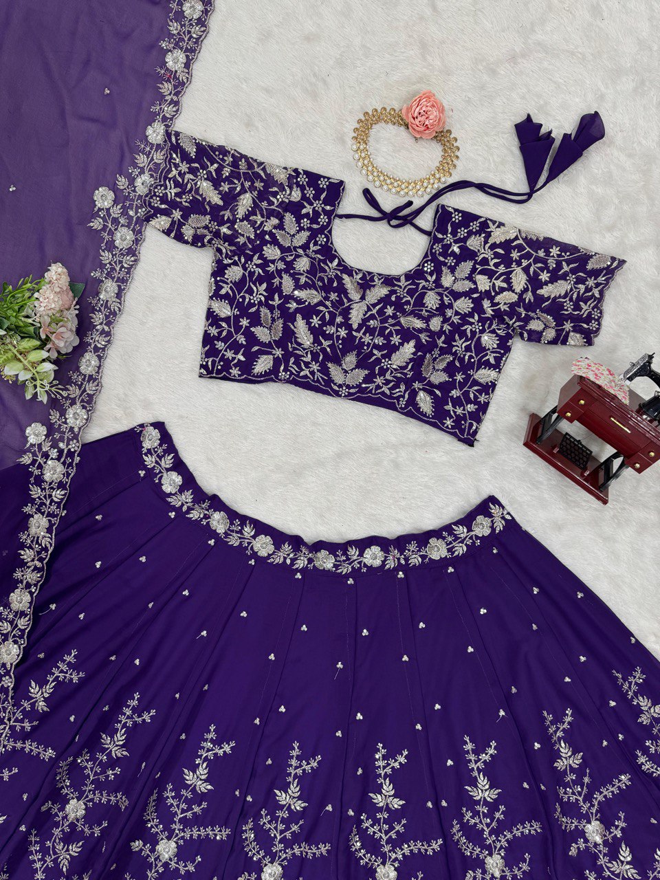 Delightful Gorgette Purple Color Heavy Lehenga Choli