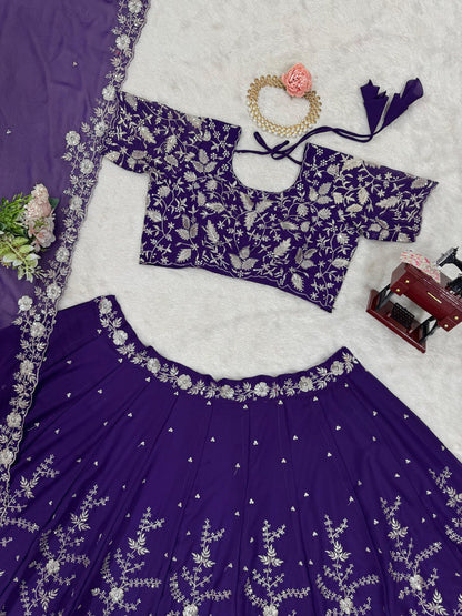 Delightful Gorgette Purple Color Heavy Lehenga Choli