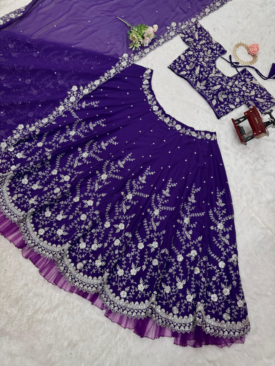Delightful Gorgette Purple Color Heavy Lehenga Choli