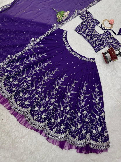 Delightful Gorgette Purple Color Heavy Lehenga Choli