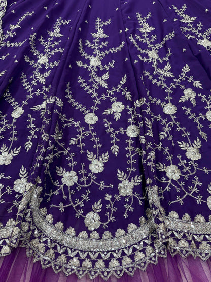 Delightful Gorgette Purple Color Heavy Lehenga Choli