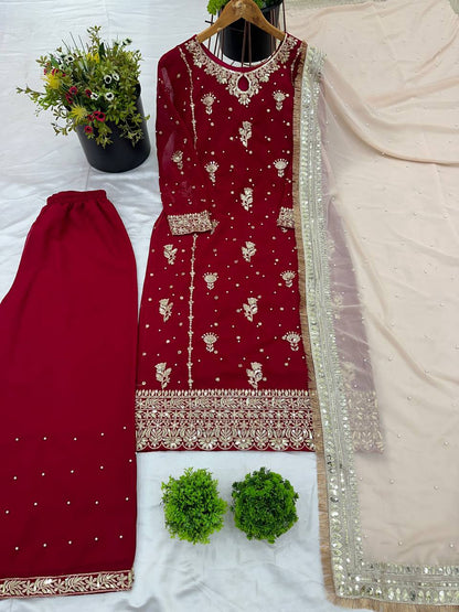 Awesome Sequence Work Red Color Salwar Suit
