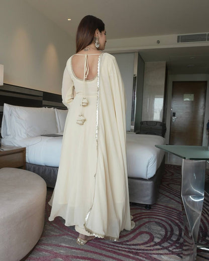 Fashionable White Color Georgette Anarkali Gown