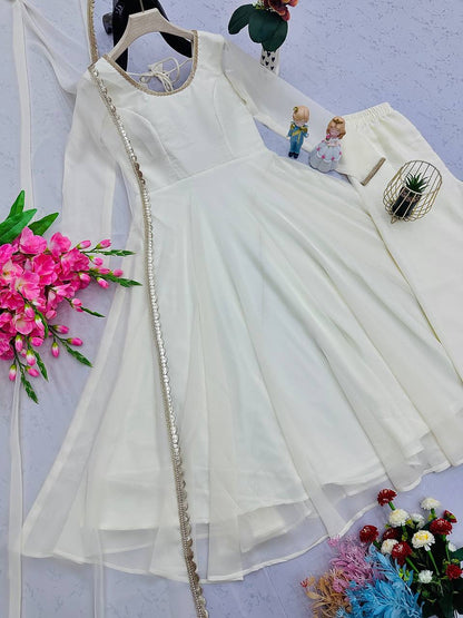 Fashionable White Color Georgette Anarkali Gown