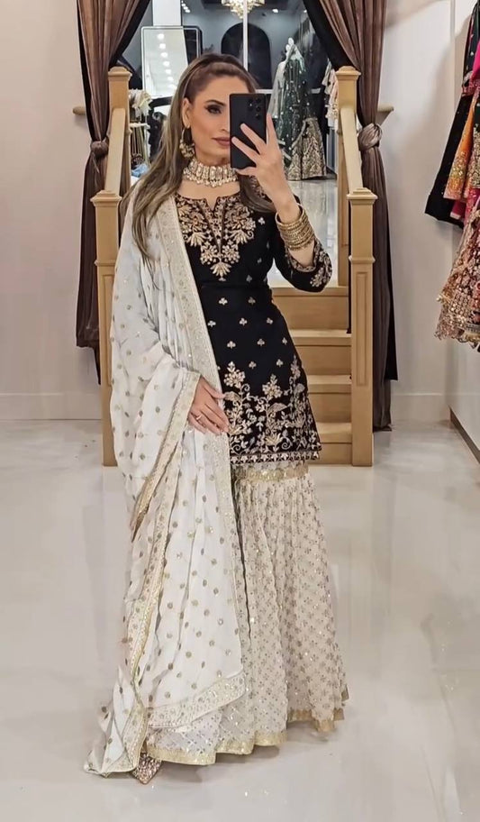Awesome Georgette Sequence Work Black Color Sharara Suit