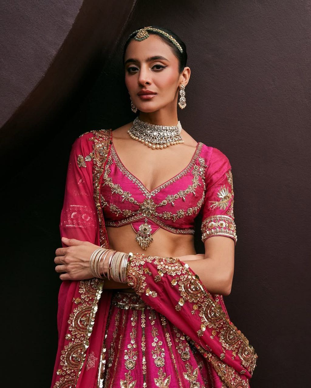 Bridal Wear Tapeta Silk Pink Color Lehenga Choli