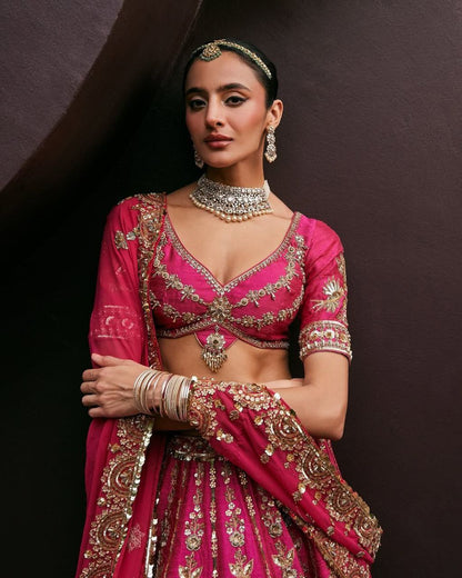 Bridal Wear Tapeta Silk Pink Color Lehenga Choli