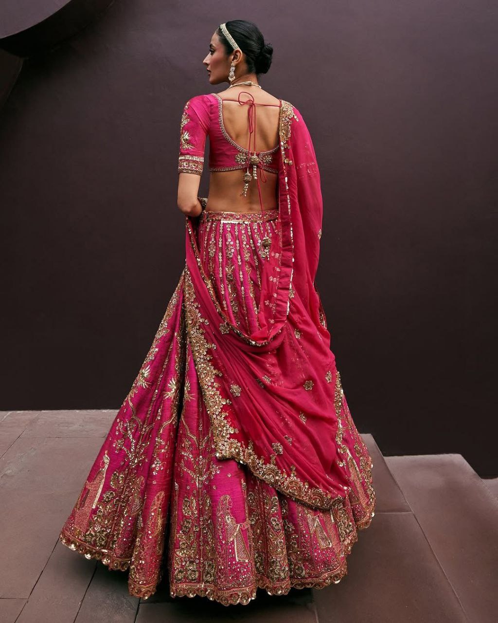 Bridal Wear Tapeta Silk Pink Color Lehenga Choli