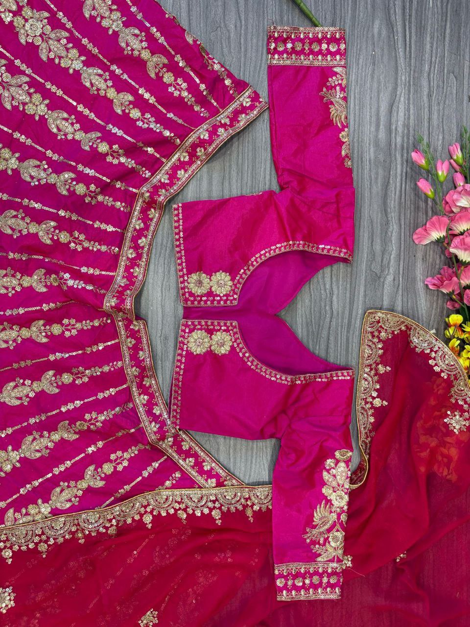 Bridal Wear Tapeta Silk Pink Color Lehenga Choli