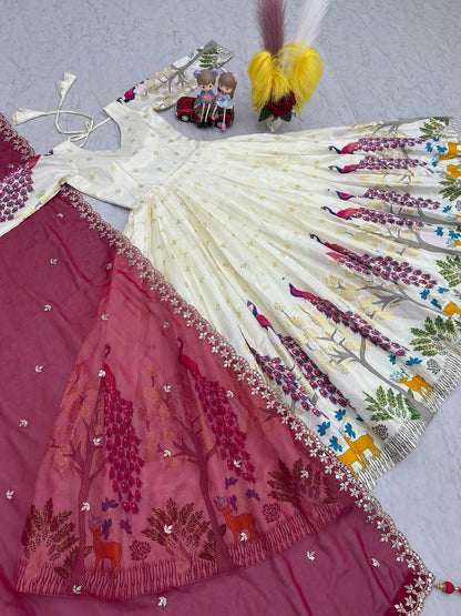 Festive Wear White Color Lehenga Choli With Maroon Dupatta