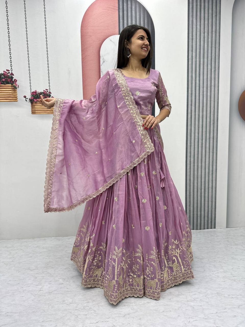 Ravishing Embroidery Work Pink Color Lehenga Choli