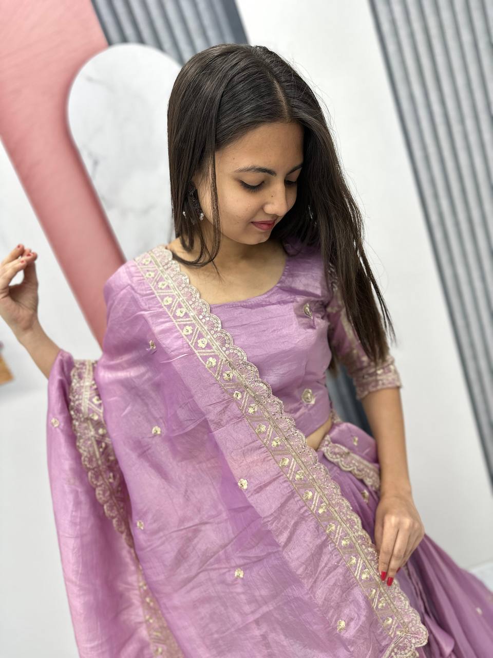 Ravishing Embroidery Work Pink Color Lehenga Choli