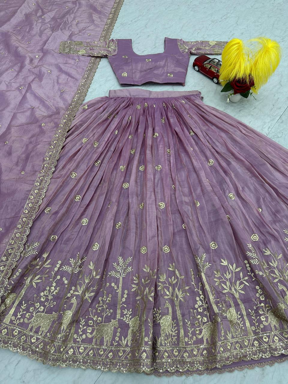 Ravishing Embroidery Work Pink Color Lehenga Choli