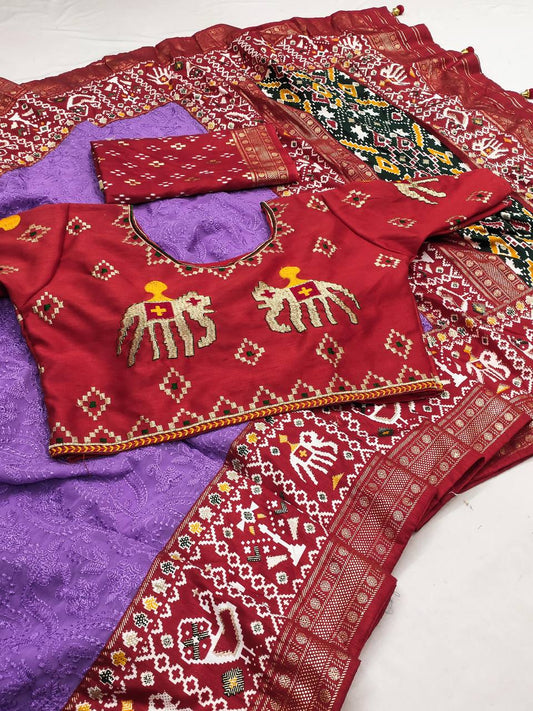 Wedding Wear Special Foil Printed Lavender Color Saree