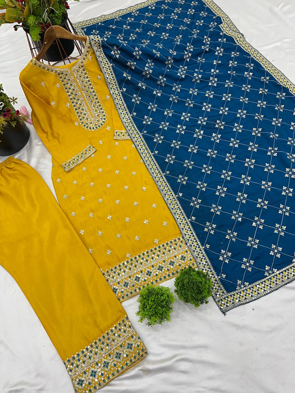 Flattering Yellow Color Chinnon Silk Salwar Suit