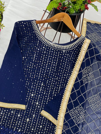 Fashionable Georgette Blue Color Sharara Suit