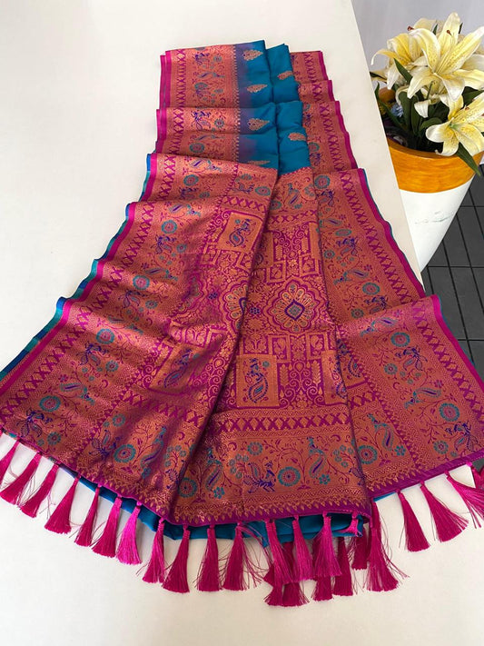 Ravishing Paithani Silk Sky Blue Color Zari Weaves Saree