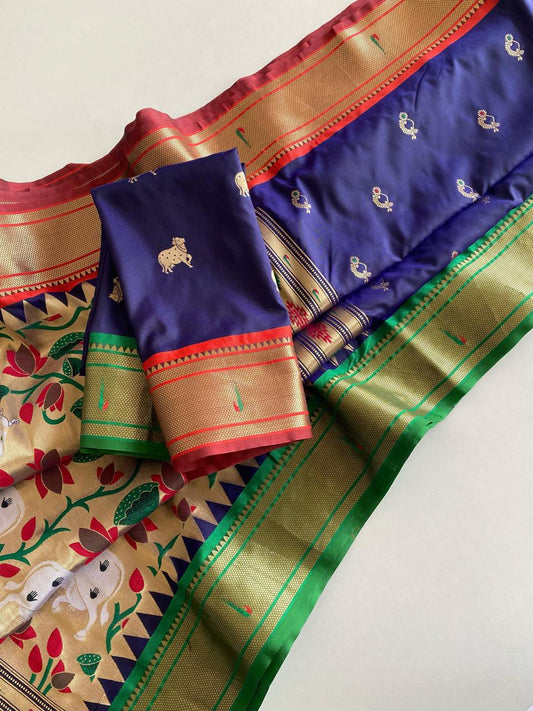 Graceful Paithani Weaving Navy Blue Color Saree