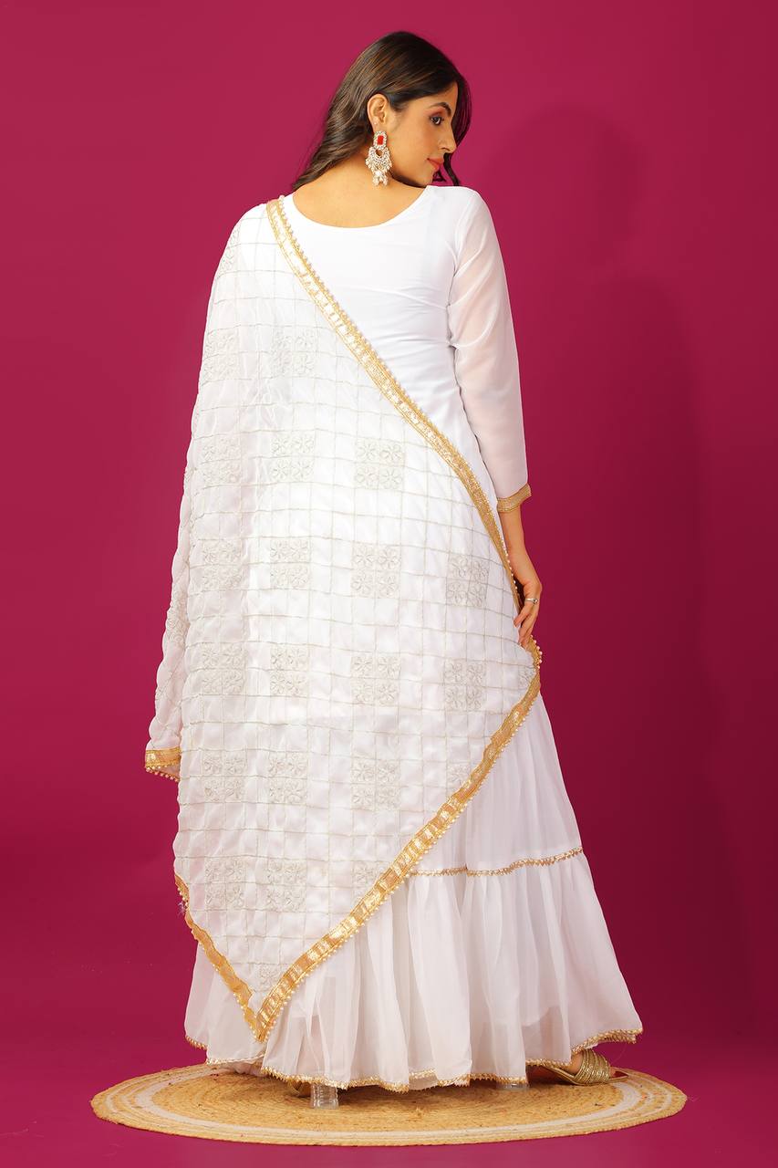 Fashionable Georgette White Color Sharara Suit