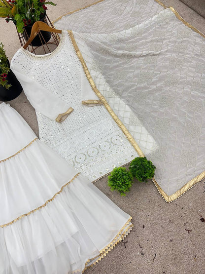 Fashionable Georgette White Color Sharara Suit