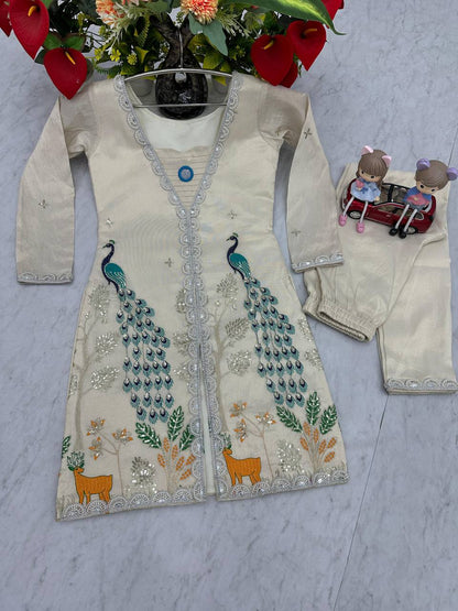 Ravishing Simmer Silk Embroidery Cream Color Palazzo Suit