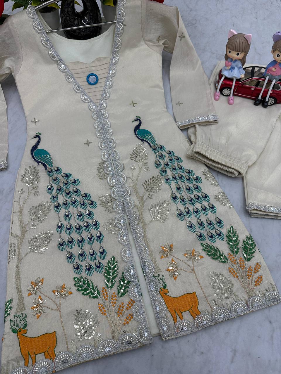 Ravishing Simmer Silk Embroidery Cream Color Palazzo Suit