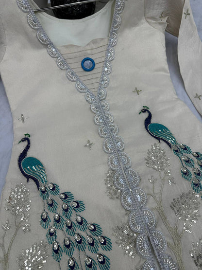 Ravishing Simmer Silk Embroidery Cream Color Palazzo Suit