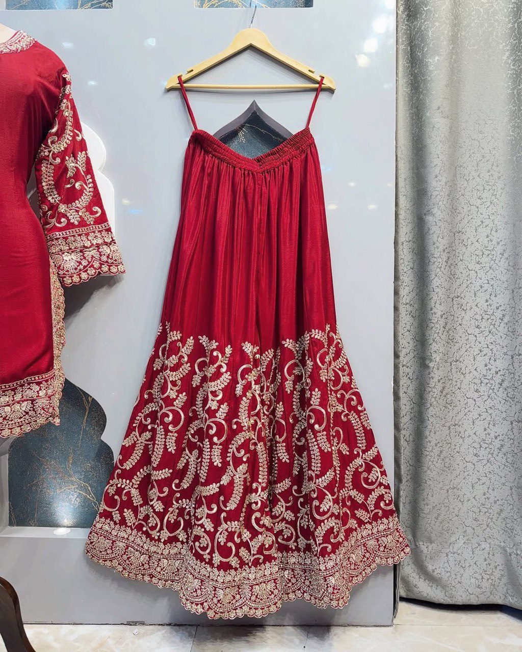 Elegant Red Color Chinon Silk Sharara Suit