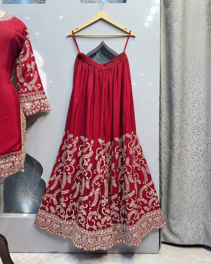Elegant Red Color Chinon Silk Sharara Suit