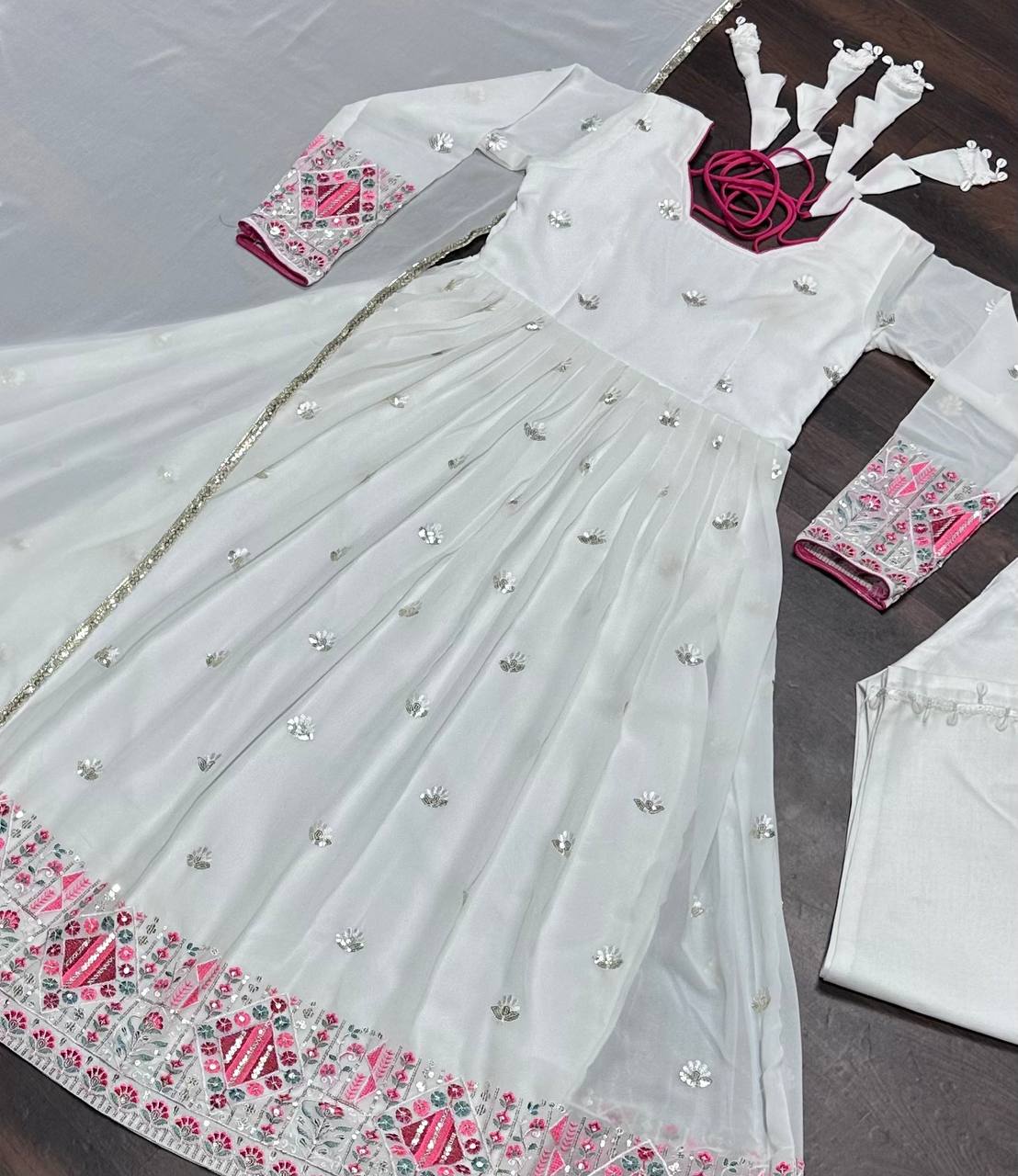 Delightful Embroidered Work White Color Gown