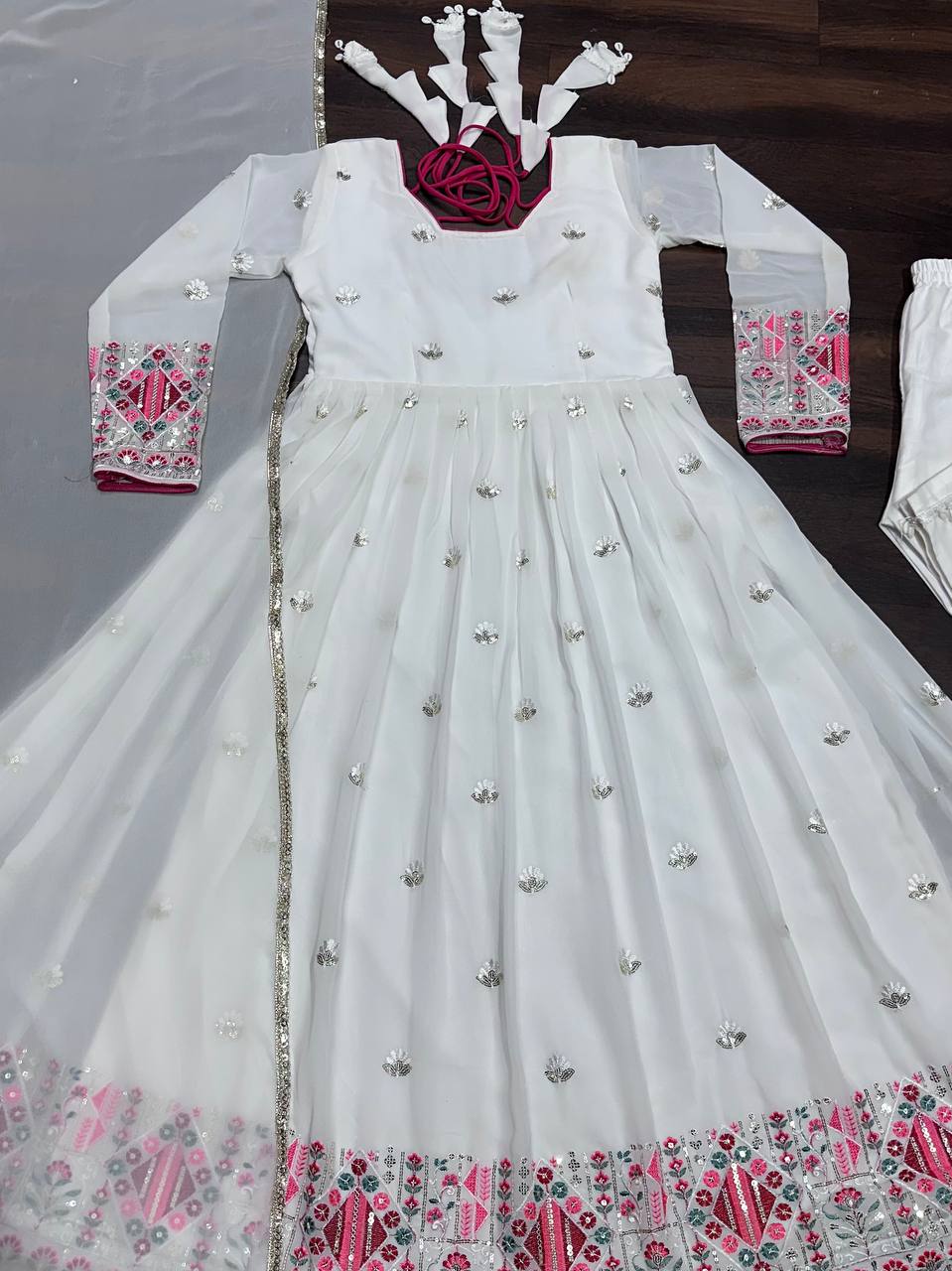 Delightful Embroidered Work White Color Gown