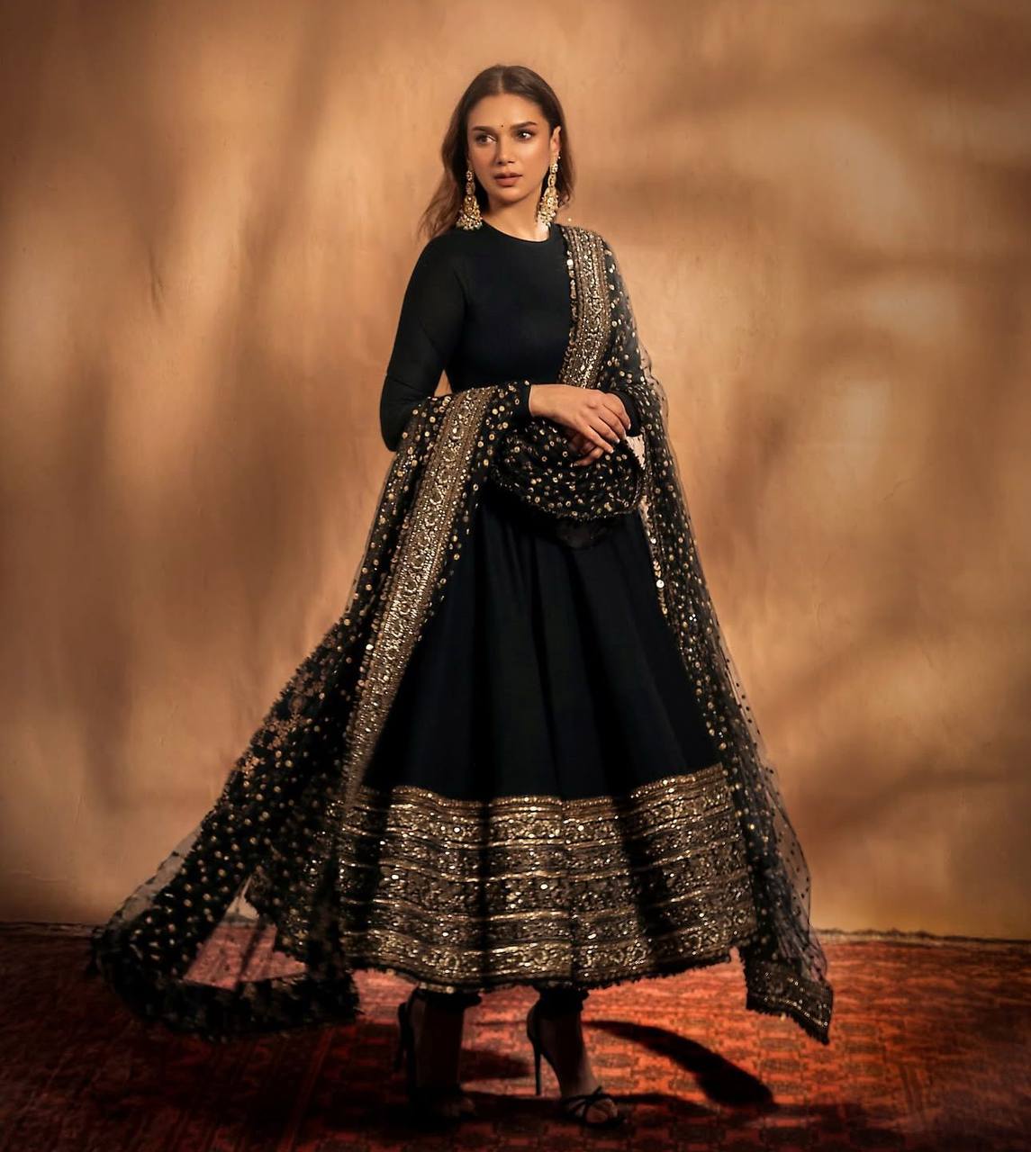Glossy Georgette Sequence Work Black Color Gown