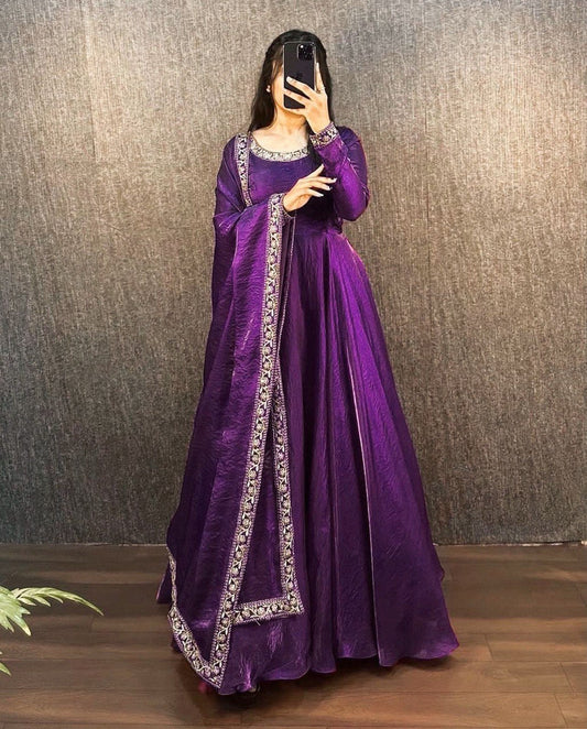 Opulent Fendy Silk Wine Color Gown