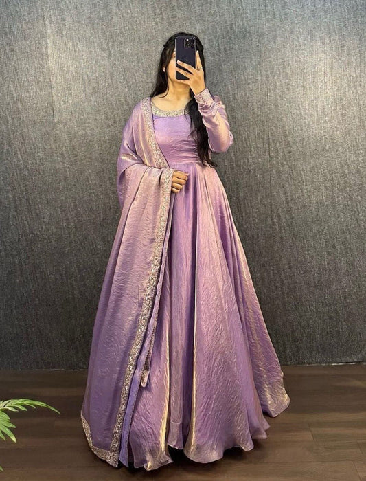 Opulent Fendy Silk Pink Color Gown